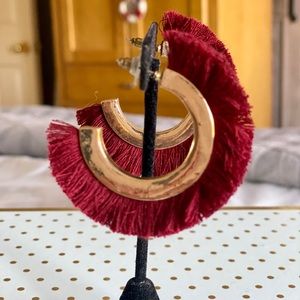 Express Burgundy colored fringed hoops